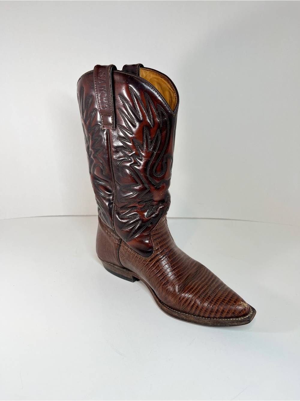 Exotic Teju Lizard Skin Leather Vintage Sancho Cowboy Women's Eu 37 Lone Boot